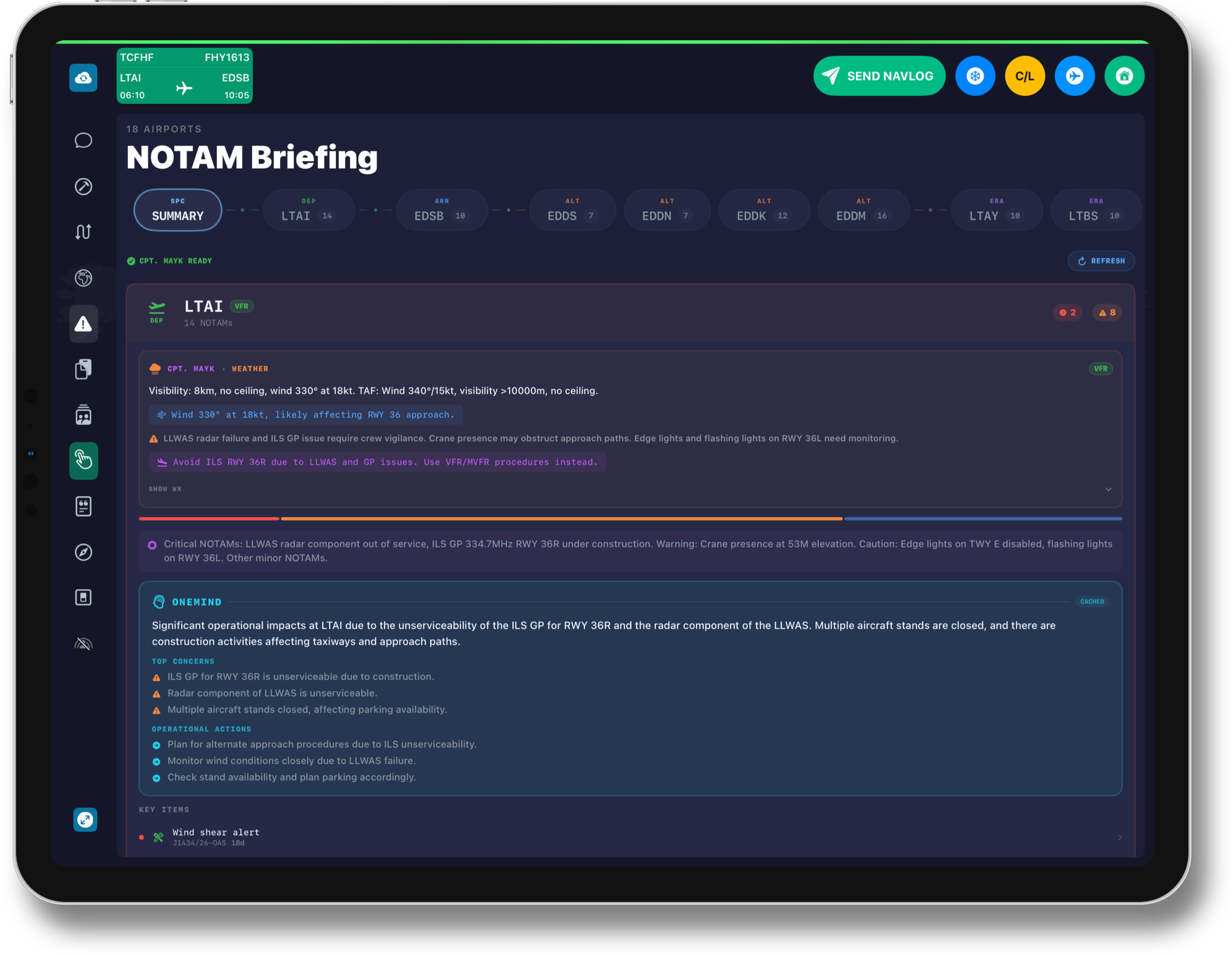 NavOne NOTAM briefing view