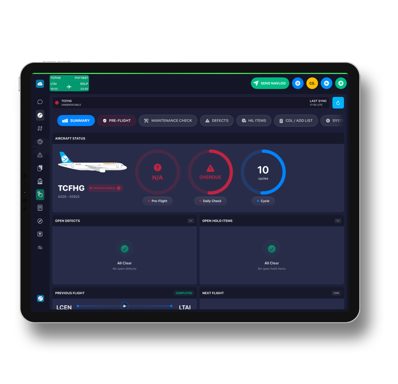 OnETL Electronic Tech Log dashboard